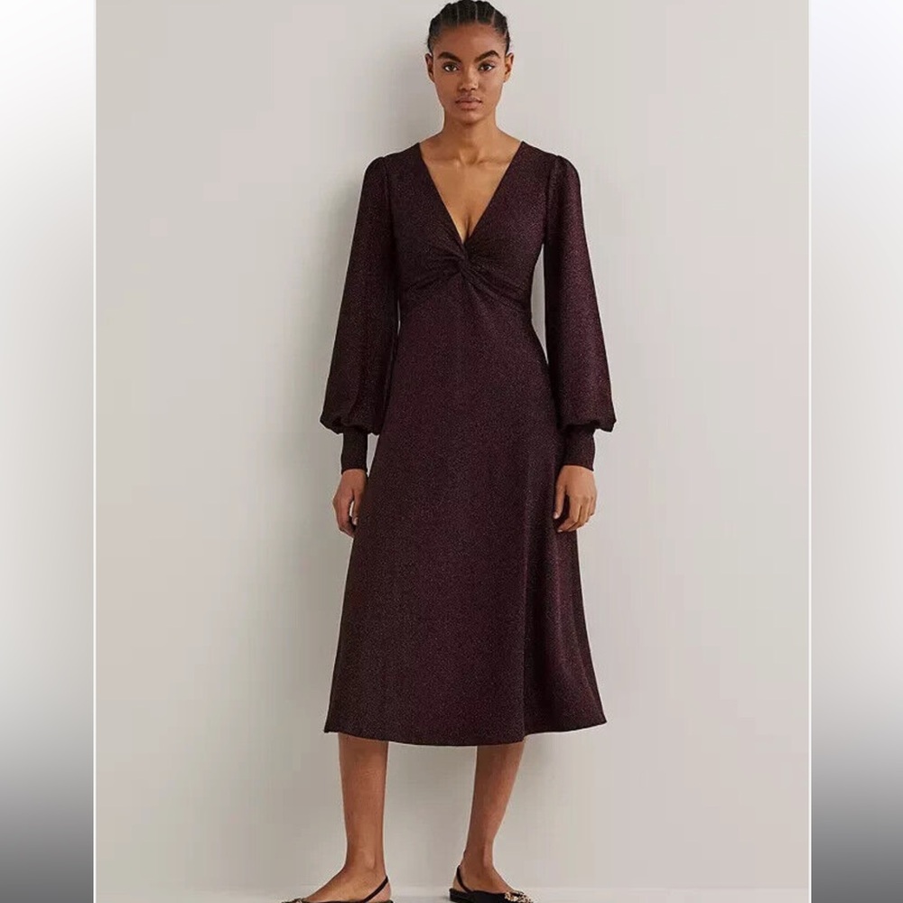 NWT Boden Metallic Jersey Midi Party Dress in Purple Sparkle - Size 16 - Picture 2 of 13